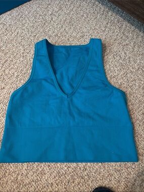 Athleta Teal Ribbed V-Neck Sports Bra